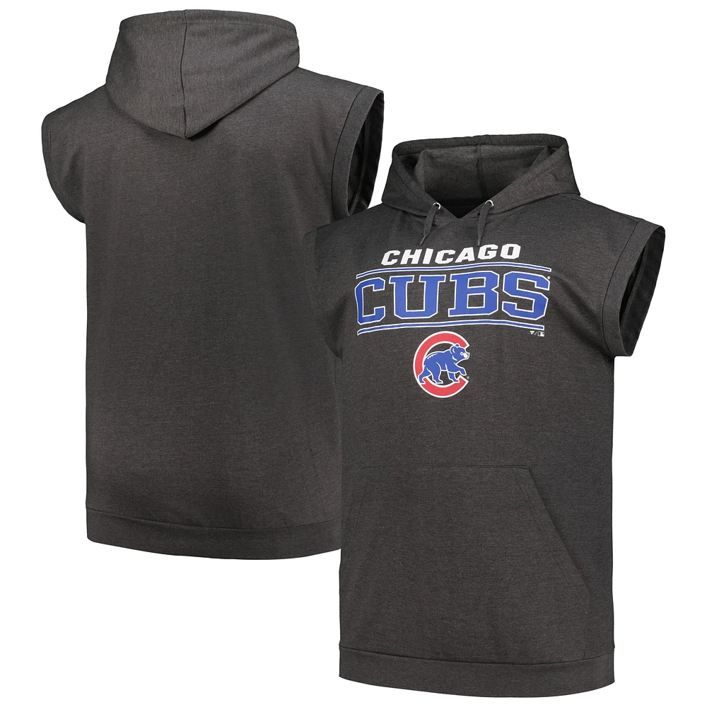 Men's Profile Heather Charcoal Chicago Cubs Big & Tall Muscle Sleeveless Pullover Hoodie