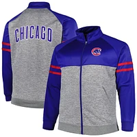 Veste de survêtement raglan à glissière pleine longueur Chicago Cubs Big & Tall pour homme, bleu royal/gris chiné