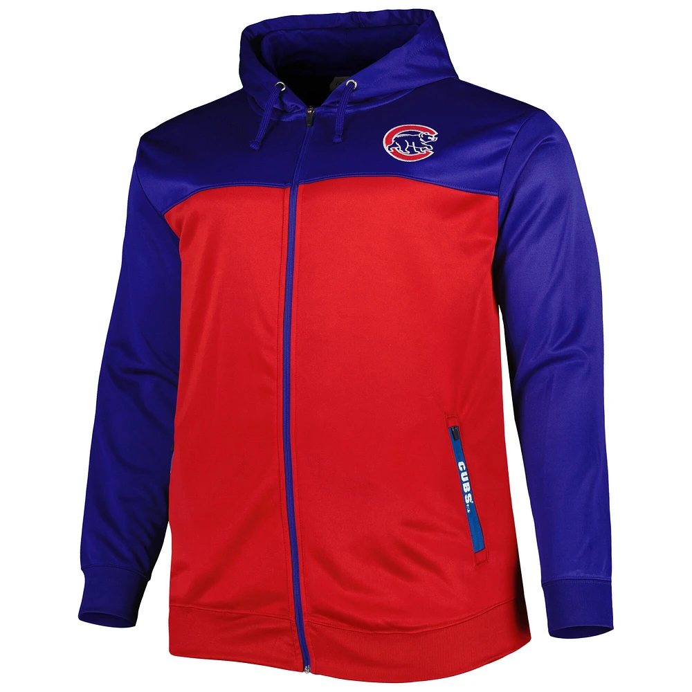 Sweat à capuche et fermeture éclair intégrale Chicago Cubs Big & Tall Yoke pour homme, bleu roi/rouge