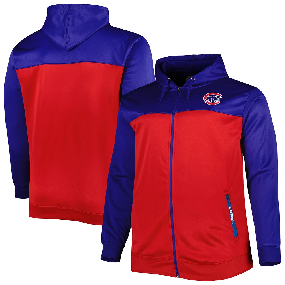 Sweat à capuche et fermeture éclair intégrale Chicago Cubs Big & Tall Yoke pour homme, bleu roi/rouge