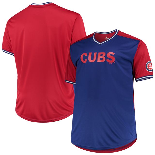 T-shirt uni col en V Chicago Cubs bleu royal/rouge pour homme