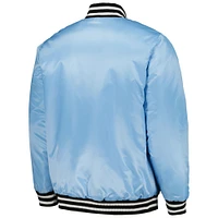 Veste universitaire à bouton-pression en satin pour hommes Starter bleu clair Chicago Cubs Cross Bronx Fashion