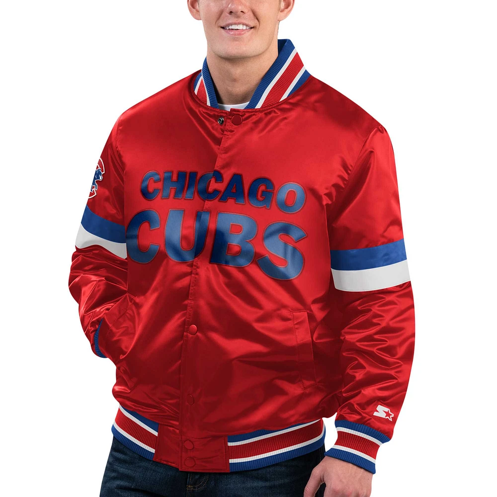 Men's Starter Red Chicago Cubs Home Game Satin Full-Snap Varsity Jacket