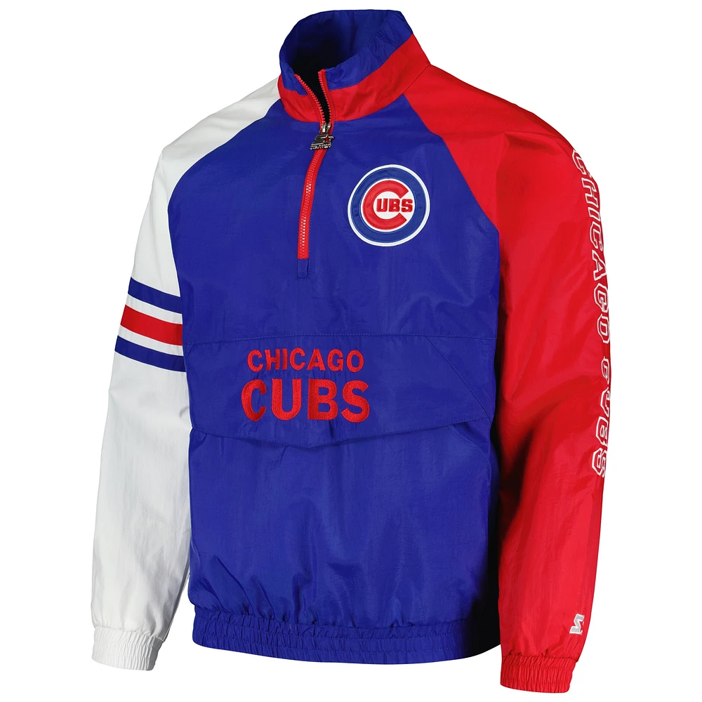 Veste à demi-zip Starter Royal/Rouge Chicago Cubs Elite Raglan pour hommes