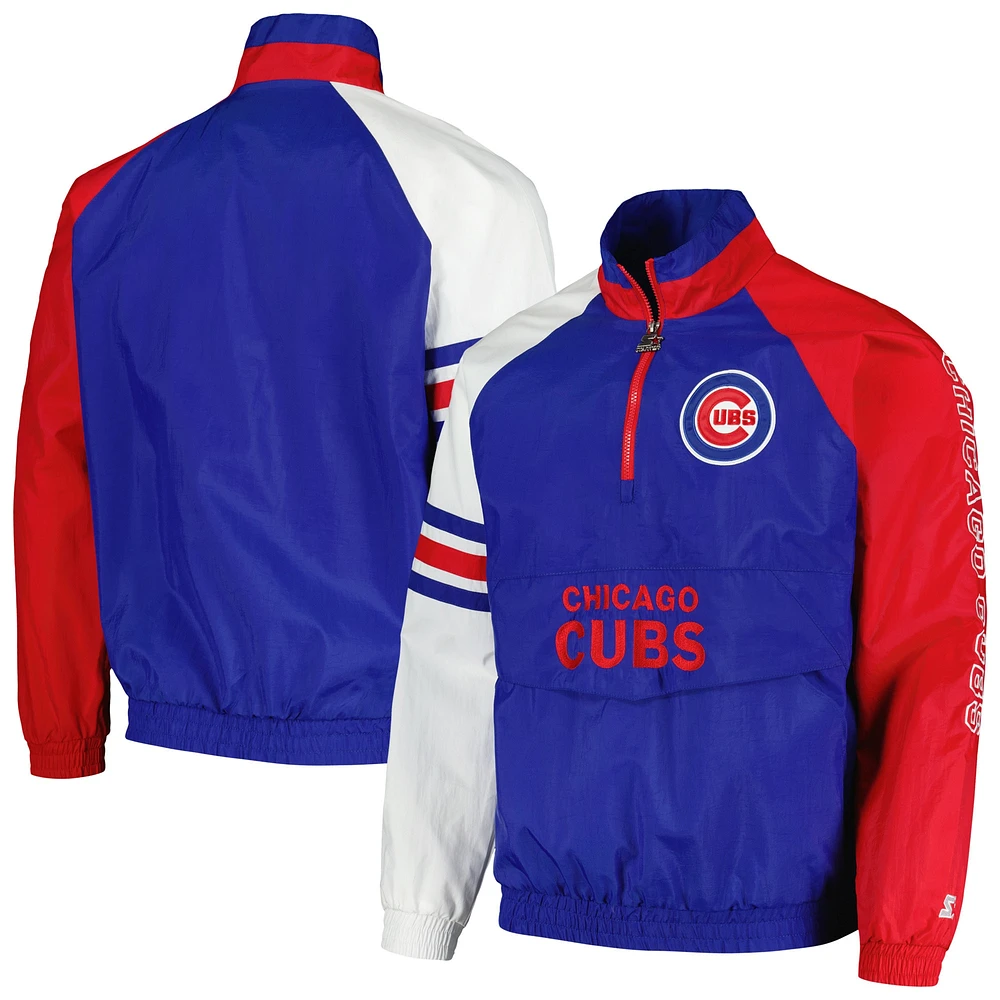 Men's Starter Royal/Red Chicago Cubs Elite Raglan Half-Zip Jacket