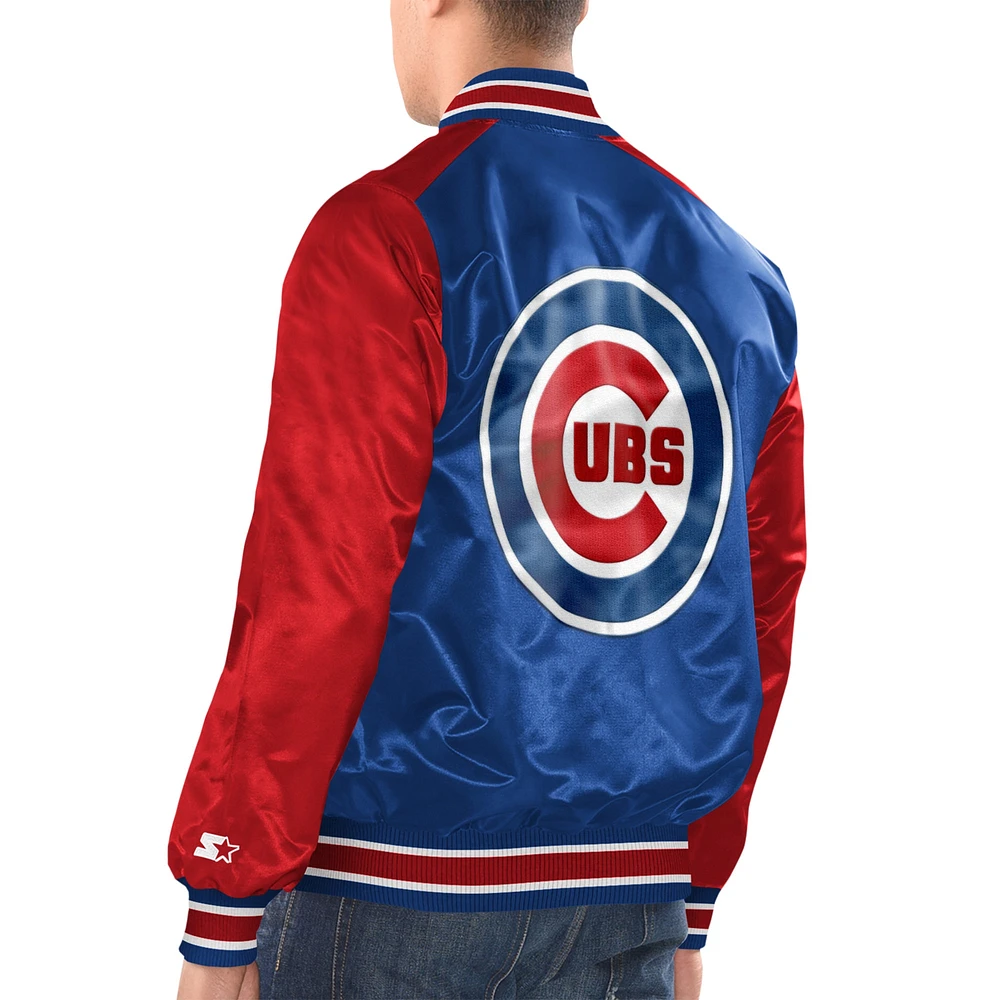 Men's Starter Royal/Red Chicago Cubs Varsity Satin Full-Snap Jacket