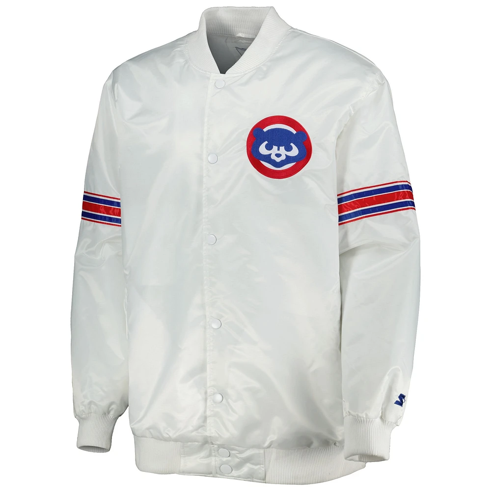 Men's Starter White Chicago Cubss Power Forward Satin Full-Snap Varsity Jacket