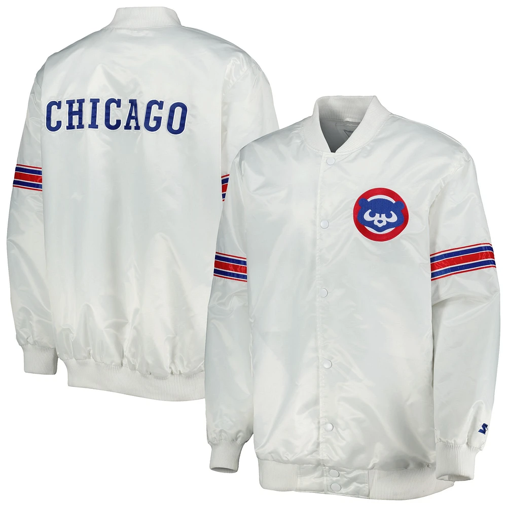 Men's Starter White Chicago Cubss Power Forward Satin Full-Snap Varsity Jacket