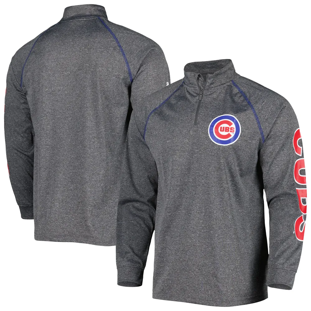 Men's Stitches Heather Gray Chicago Cubs Wordmark Raglan Quarter-Zip Top