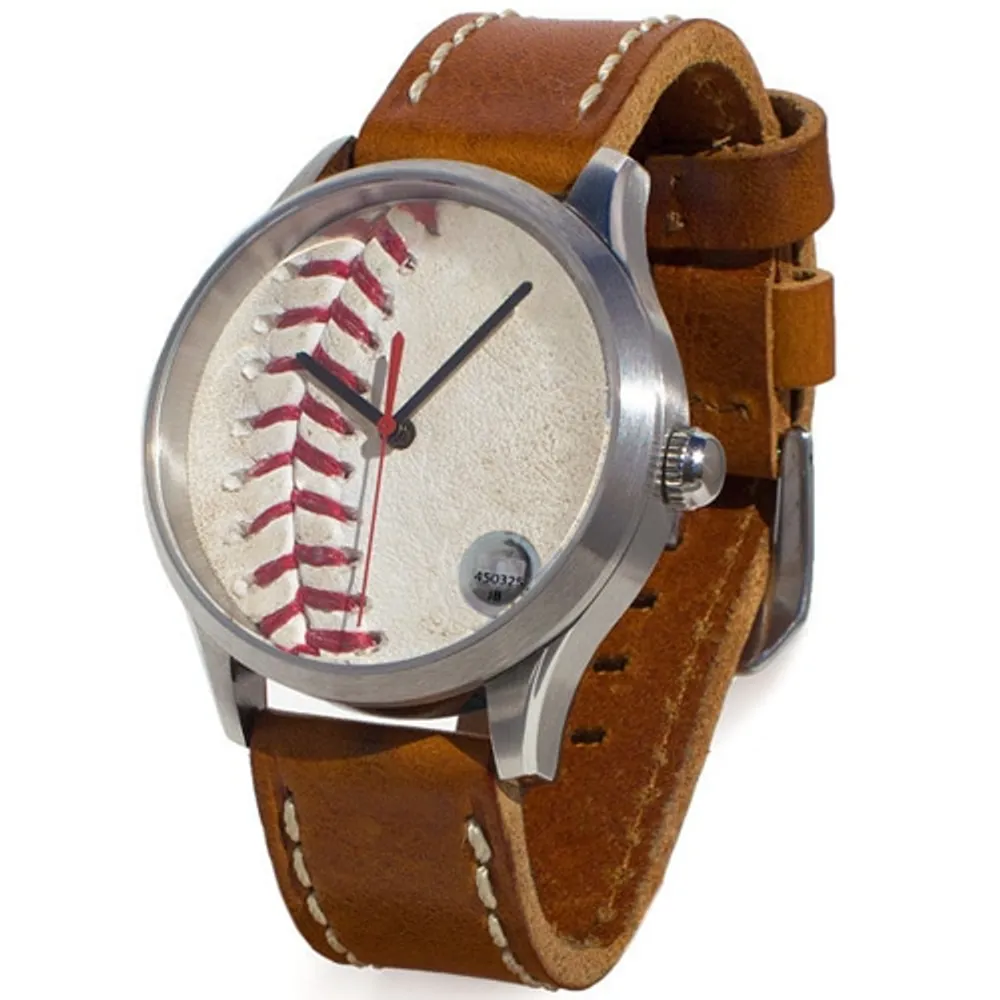 Gametime MLB Chicago Cubs Brown Leather Apple Watch Band (42/44mm S/M).  Watch not included. - 13LD3E