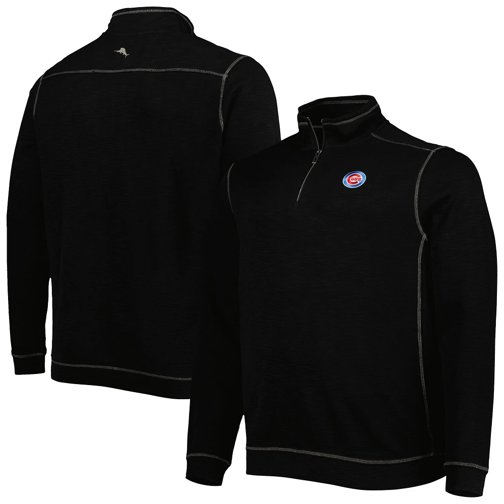 Men's Tommy Bahama Black Chicago Cubs Tobago Bay Tri-Blend Half-Zip Jacket