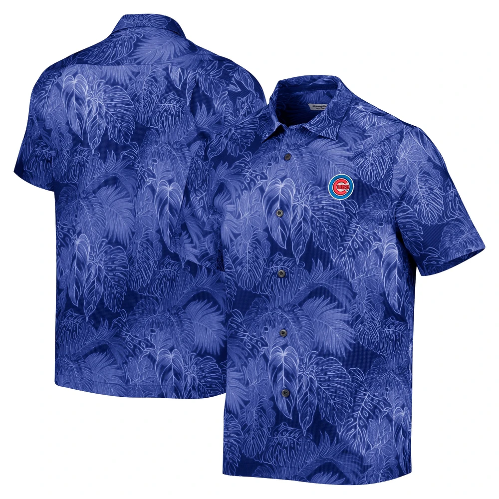 Men's Tommy Bahama Royal Chicago Cubs Coast Luminescent Fronds IslandZone Button-Up Camp Shirt