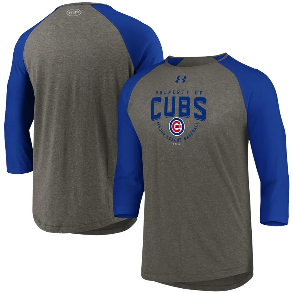 Under Armour Men's Under Armour Gray/Royal Chicago Cubs Tri-Blend Raglan  3/4-Sleeve Performance T-Shirt