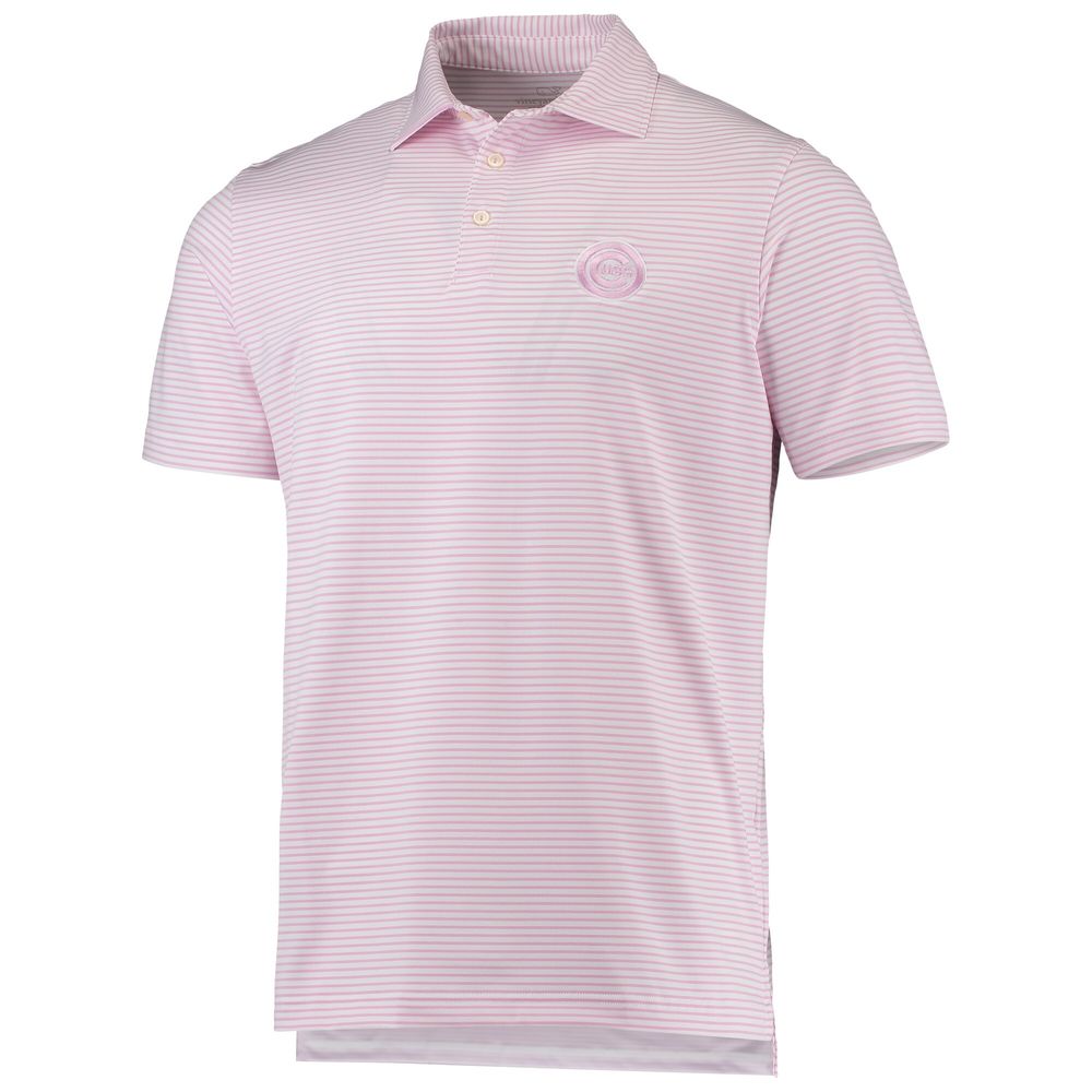 Men's Vineyard Vines Pink/White Chicago Cubs Bradley Stripe Polo