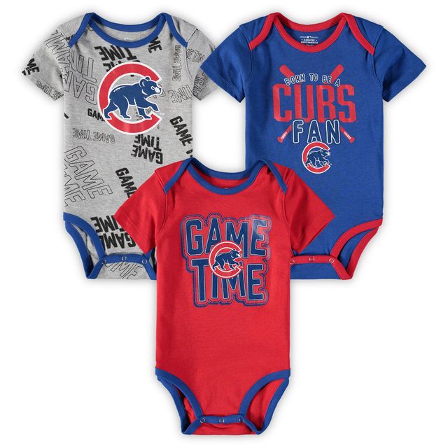 Ensemble de body trois pièces Game Time des Chicago Cubs pour nouveau-né et nourrisson, bleu royal/rouge/gris chiné