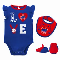 Ensemble trois pièces Love of Baseball Bib Body et chaussons Royal/Red Chicago Cubs pour nouveau-nés nourrissons