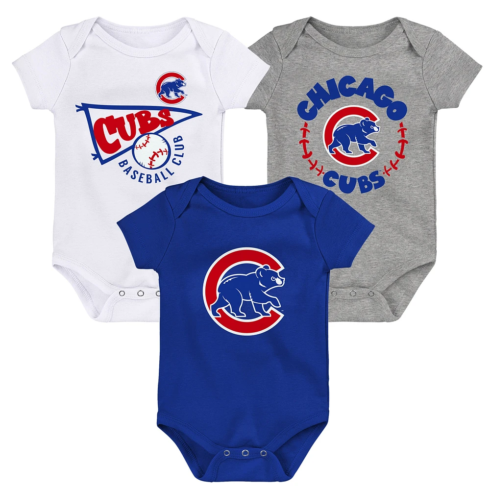 Newborn & Infant Royal/White/Heather Gray Chicago Cubs Biggest Little Fan 3-Pack Bodysuit Set