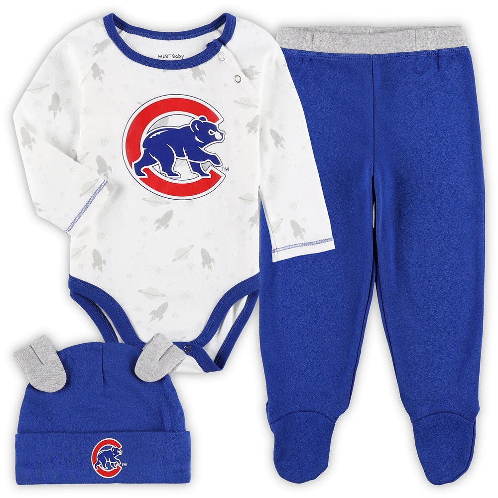 Nouveau-né et nourrisson Royal/Blanc Chicago Cubs Dream Team Ensemble body, chapeau pantalon à pieds