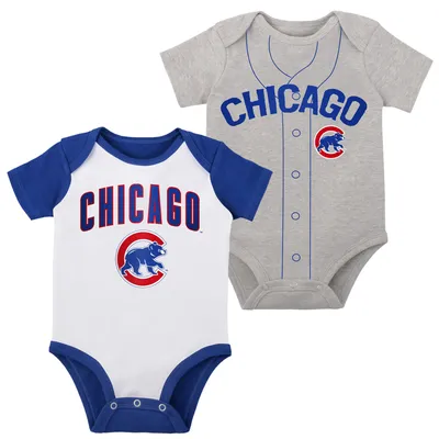 Chicago Cubs Newborn & Infant Little Slugger Two-Pack Bodysuit Set - White/Heather Gray