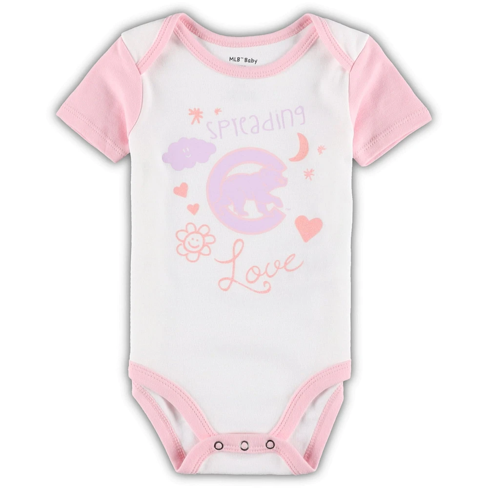 Newborn & Infant White/Pink Chicago Cubs Spreading Love Bodysuit Tutu with Leggings Set