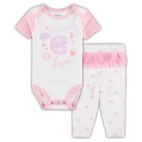 Newborn & Infant White/Pink Chicago Cubs Spreading Love Bodysuit Tutu with Leggings Set