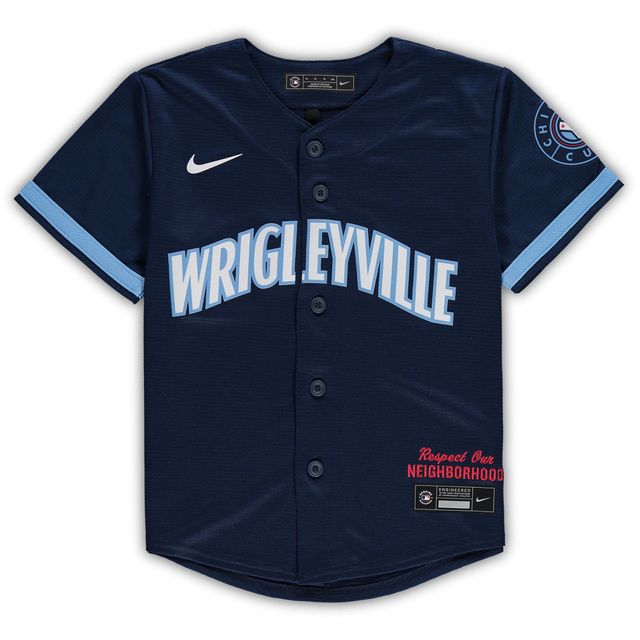 Maillot d'équipe réplique Nike des Chicago Cubs de la MLB City Connect, bleu marine, pour enfants d'âge préscolaire