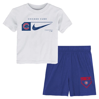 Ensemble t-shirt et short deux pièces Nike blanc/royal Chicago Cubs pour enfants d'âge préscolaire