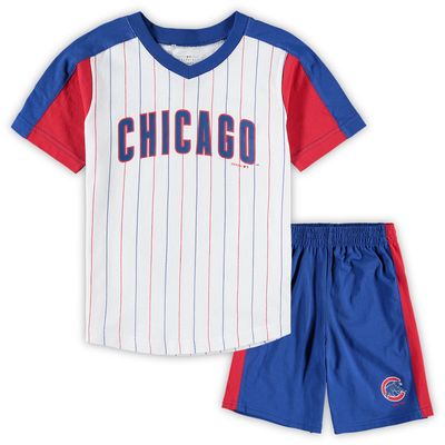 Preschool White/Royal Chicago Cubs The Lineup V-Neck & Shorts Set