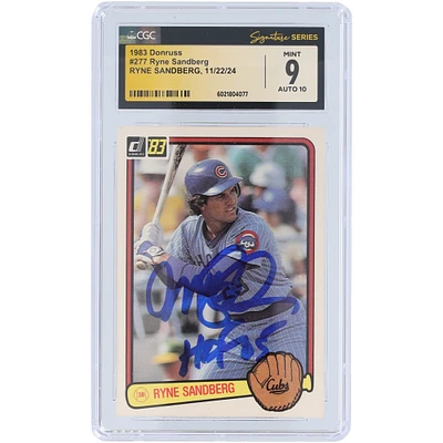 Ryne Sandberg Chicago Cubs Autographed 1983 Donruss #277 CGC Fanatics Witnessed Authenticated 9/10 Rookie Card with "HOF 05" Inscription