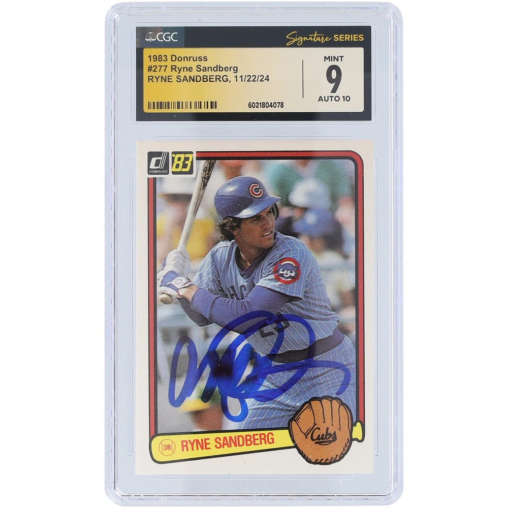 Ryne Sandberg Chicago Cubs Autographed 1983 Donruss #277 CGC Fanatics Witnessed Authenticated 9/10 Rookie Card