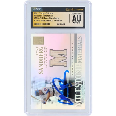 Ryne Sandberg Chicago Cubs Autographed 2002 Topps Tribute Milestone Materials Bat Relic #MIM-RS CGC Fanatics Witnessed Authenticated Auto 10 Card
