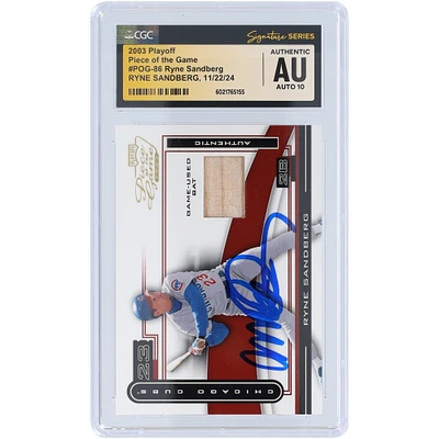 Ryne Sandberg Chicago Cubs Autographed 2003 Playoff Piece Of The Game Bat Relic #POG-86 CGC Fanatics Witnessed Authenticated Auto 10 Card