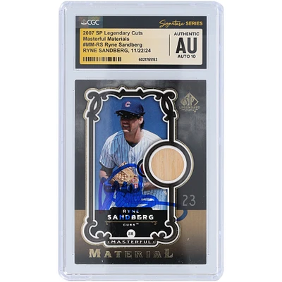 Ryne Sandberg Chicago Cubs Autographed 2007 Upper Deck SP Legendary Cuts Masterful Materials Bat Relic #MM-RS CGC Fanatics Witnessed Authenticated Auto 10 Card