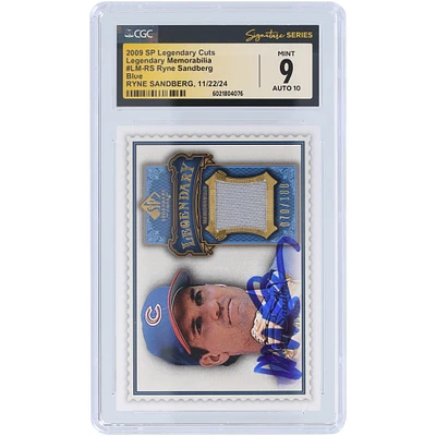 Ryne Sandberg Chicago Cubs Autographed 2009 Upper Deck SP Legendary Cuts Legendary Memorabilia Jersey Relic #LM-RS #70/100 CGC Fanatics Witnessed Authenticated 9/10 Card