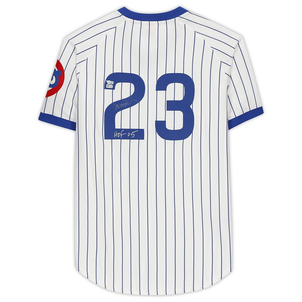 Ryne Sandberg Chicago Cubs Autographed White Pinstripe 1987 Mitchell & Ness Authentic Jersey with ''HOF 05'' Inscription