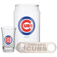 The Memory Company Chicago Cubs Three-Pack Beer Glass, 2oz. Shot Glass & Bottle Opener Set