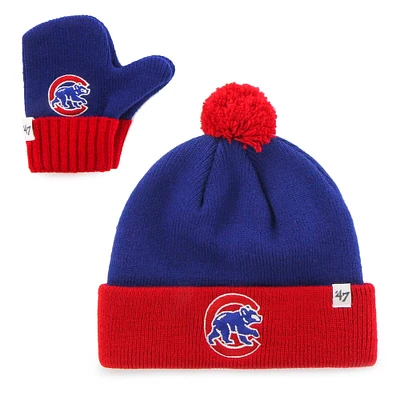 Ensemble bonnet à revers Bam Bam en tricot avec pompon et moufles pour tout-petit '47 Royal Chicago Cubs