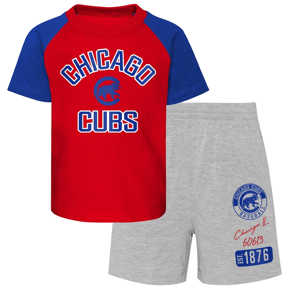 Ensemble de t-shirt et short raglan Groundout Baller deux pièces pour tout-petit rouge/gris chiné Chicago Cubs