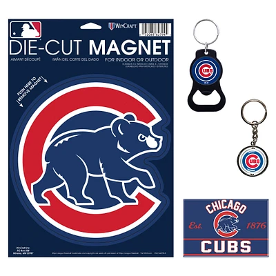 Lot de 4 porte-clés et aimants WinCraft Chicago Cubs