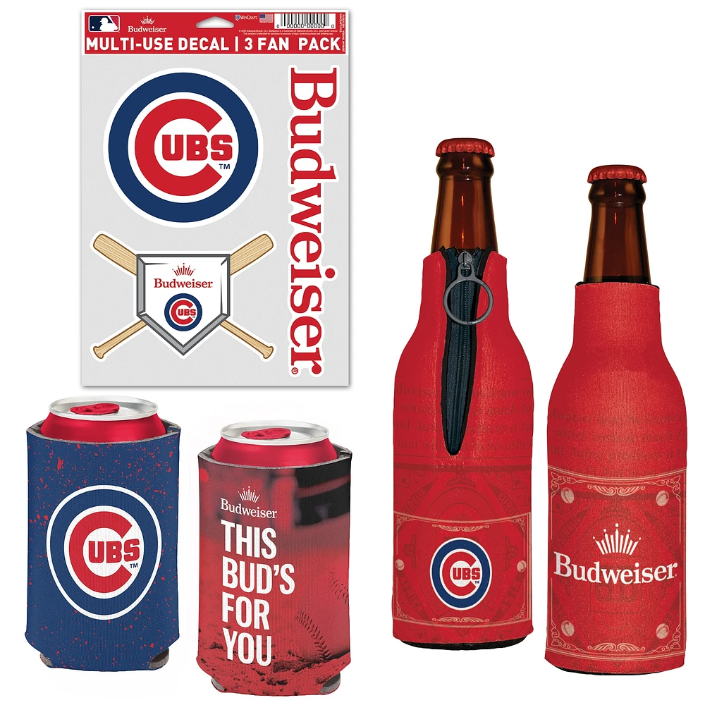 WinCraft Chicago Cubs MLB x Budweiser Refroidisseur de canettes, refroidisseur de bouteilles et pack d'autocollants