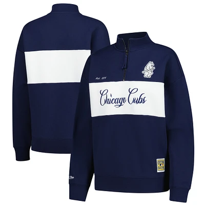 Women's Mitchell & Ness Navy Chicago Cubs Cooperstown Collection Quarter-Zip Pullover Top