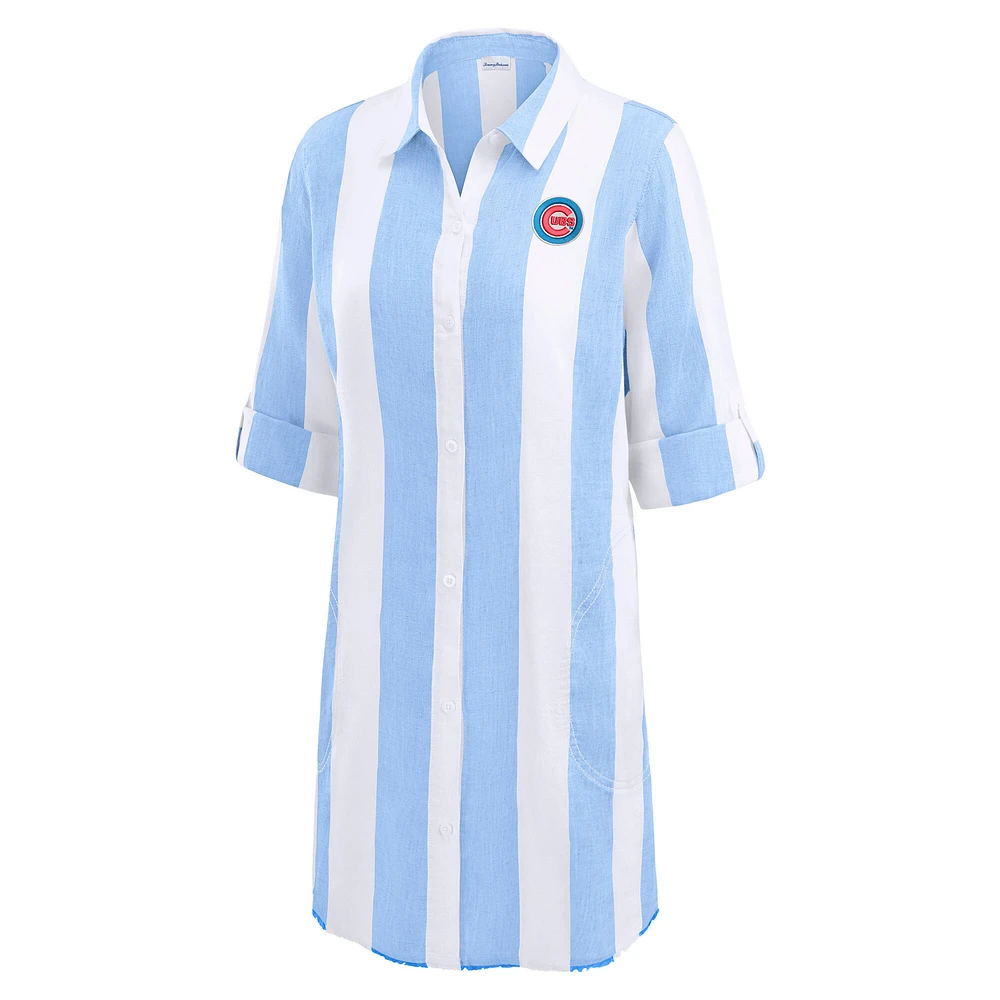 Women's Tommy Bahama  Blue Chicago Cubs Rugby Beach Boyfriend Full-Button Top
