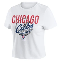 Women's WEAR by Erin Andrews  White Chicago Cubs Distressed Cropped Baby T-Shirt