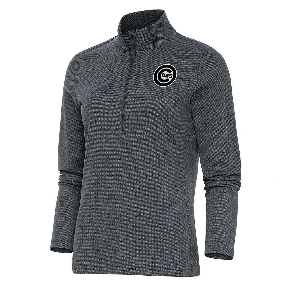 Pull-over demi-zippé métallisé brossé Antigua Heather Charcoal Chicago Cubs pour femme