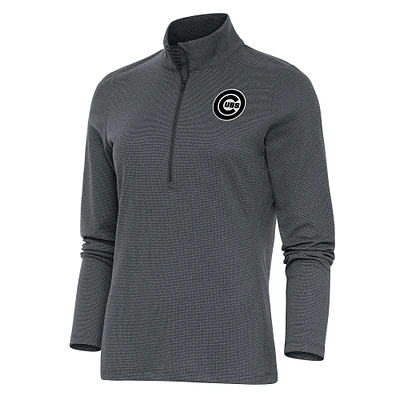 Pull-over demi-zippé métallisé brossé Antigua Heather Charcoal Chicago Cubs pour femme
