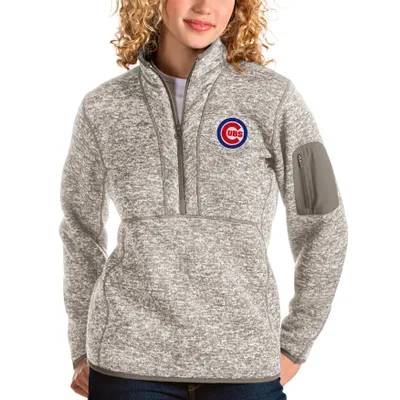 Chicago Cubs Antigua Women's Fortune Quarter-Zip Pullover Jacket - Oatmeal