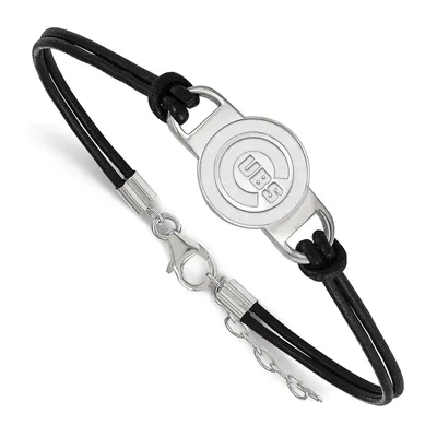 Chicago Cubs Women's Sterling Silver Small Center Leather Bracelet