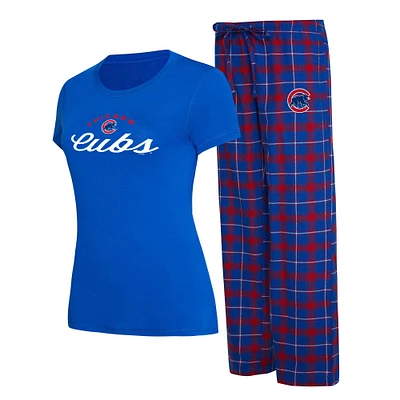 Ensemble de nuit Concepts Sport Royal/Rouge Chicago Cubs Arctic T-shirt et pantalon en flanelle pour femmes