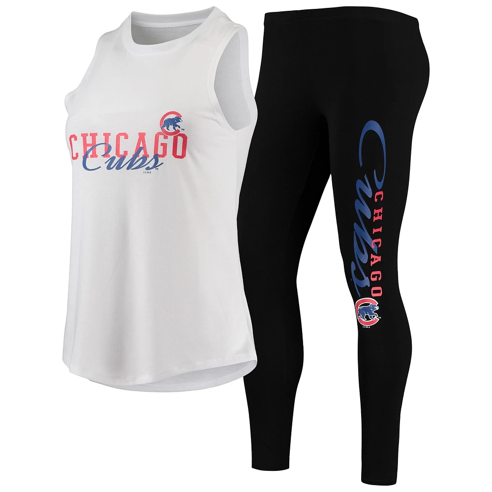 Concepts Sport Ensemble de pyjama avec débardeur et legging Chicago Cubs Sonata pour femme, blanc/noir