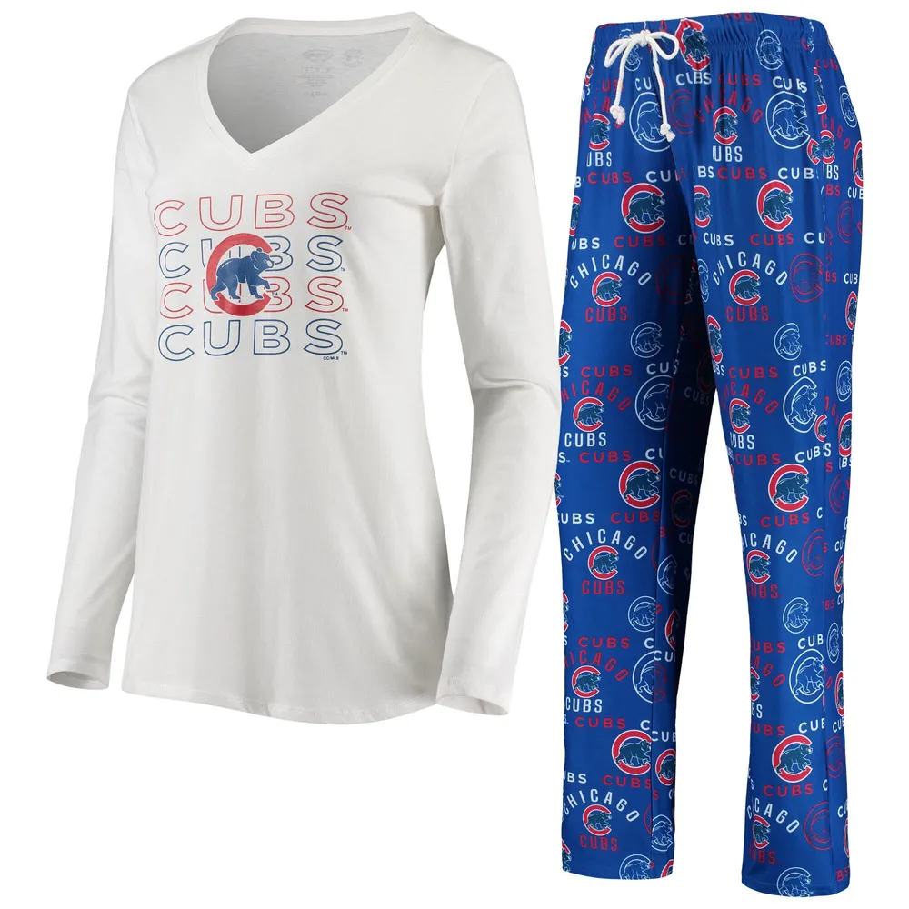 Women's Concepts Sport White/Royal Chicago Cubs Flagship Long Sleeve V-Neck  T-Shirt & Pants Sleep Set